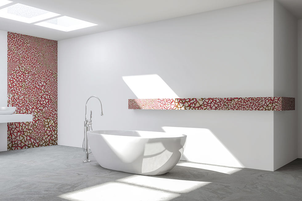 vue d'une salle de bain contemporaine avec paroie en mosaïque