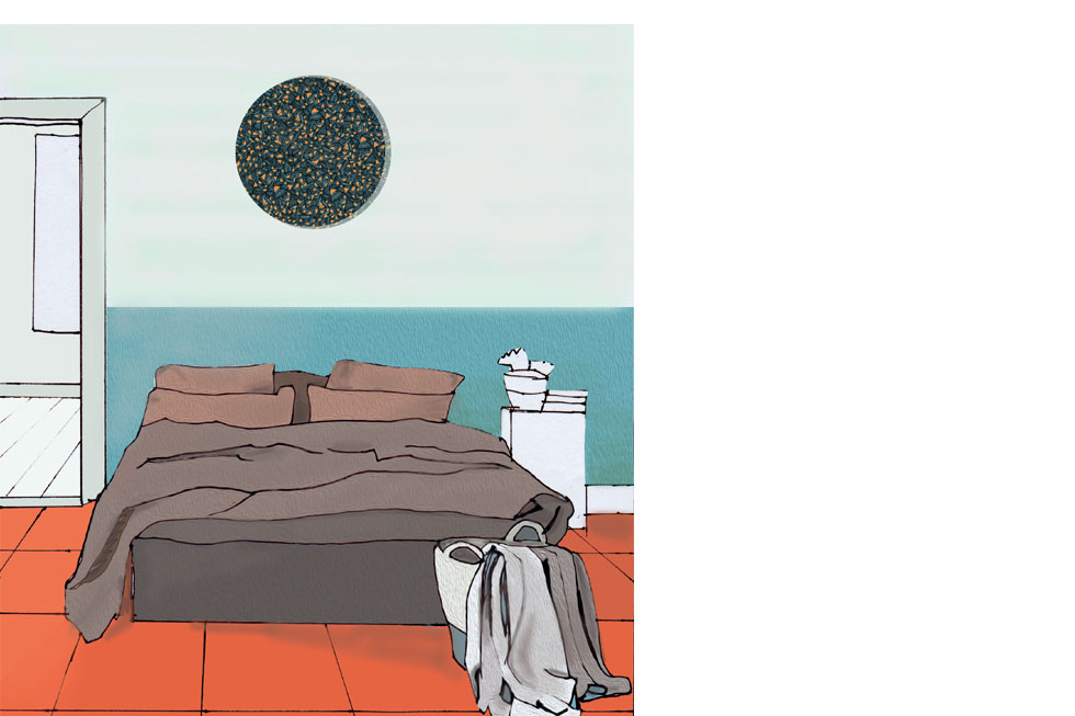croquis de chambre à coucher avec décor en mosaïque