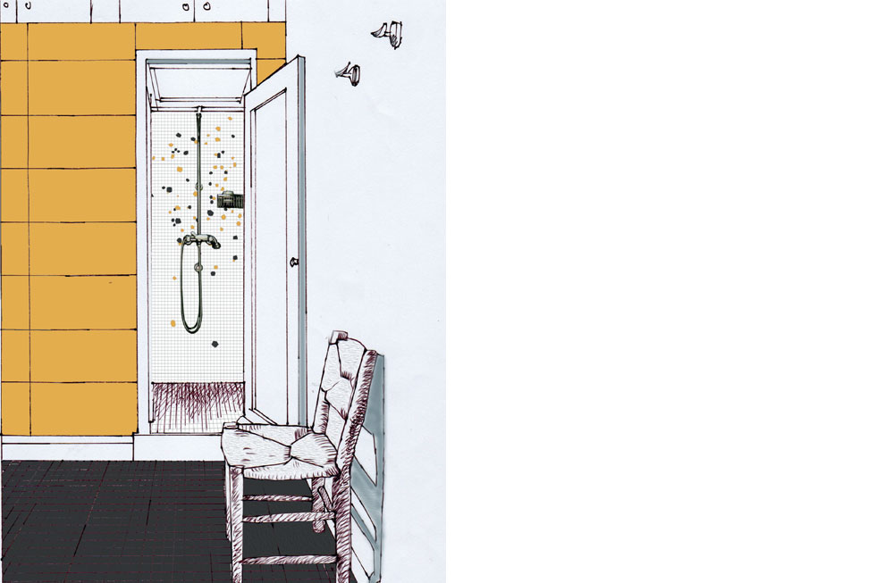 dessin de la salle de bain avec douche en mosaïque